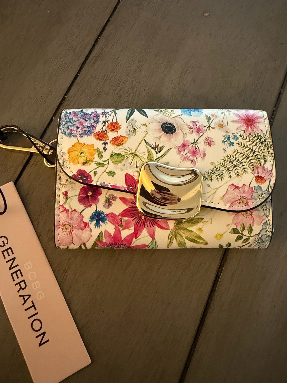 BCBGeneration Floral Wallet - White with Multicolor Flowers